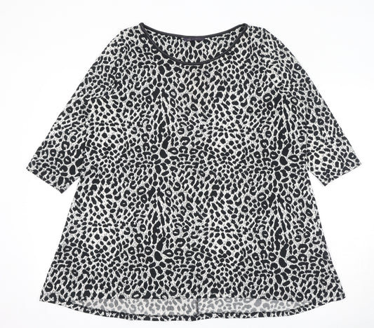 Marks and Spencer Womens Black Animal Print Polyester Basic Blouse Size 18 Round Neck - Leopard Print