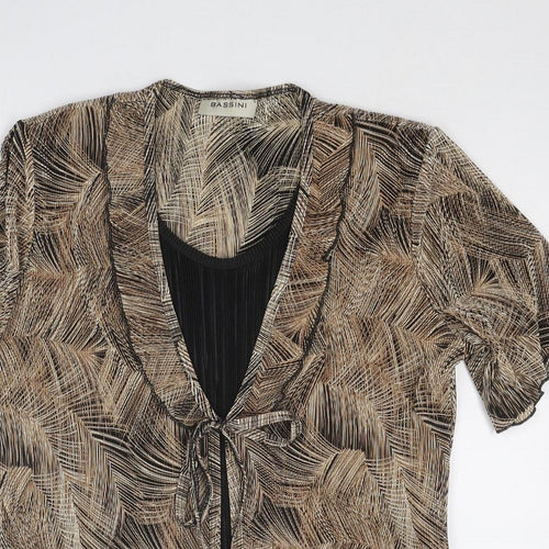 BASSINI Womens Brown Geometric Polyester Basic Blouse Size L Round Neck