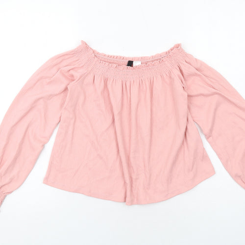 H&M Womens Pink Polyester Basic Blouse Size S Boat Neck