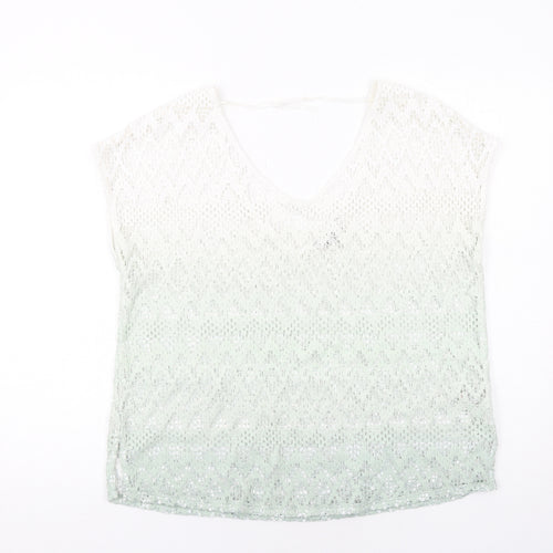 NEXT Womens Green Polyester Basic Blouse Size 10 V-Neck