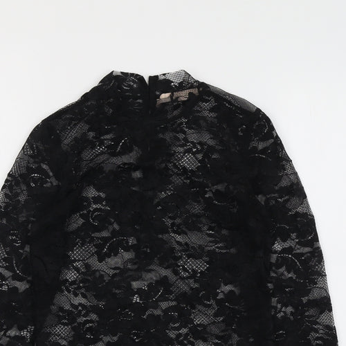 H&M Womens Black Polyamide Basic Blouse Size S Mock Neck - Nicki Minaj for H&M