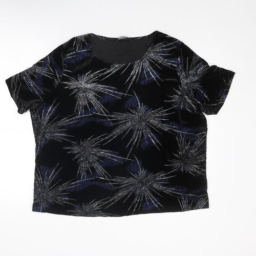 Bonmarché Womens Black Geometric Polyester Basic T-Shirt Size L Boat Neck