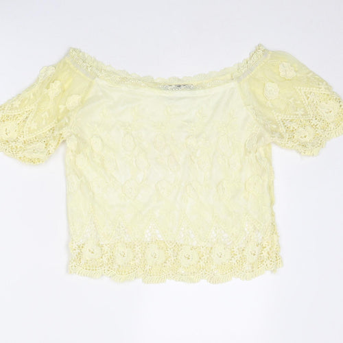 Parisian Collection Womens Yellow Polyester Basic Blouse Size S Off the Shoulder - Size S-M