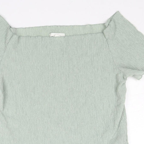 H&M Womens Green Polyester Basic Blouse Size L Square Neck - Textured