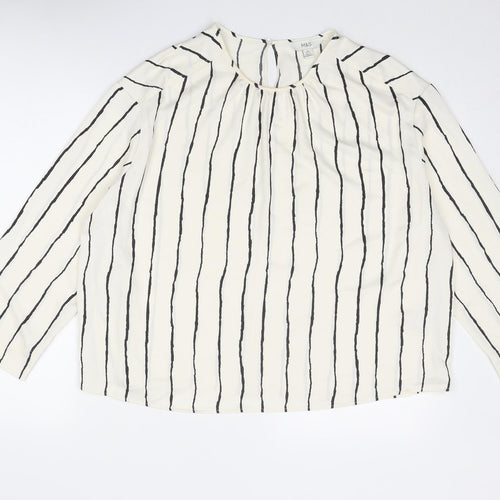 Marks and Spencer Womens Ivory Striped Polyester Basic Blouse Size 16 Round Neck