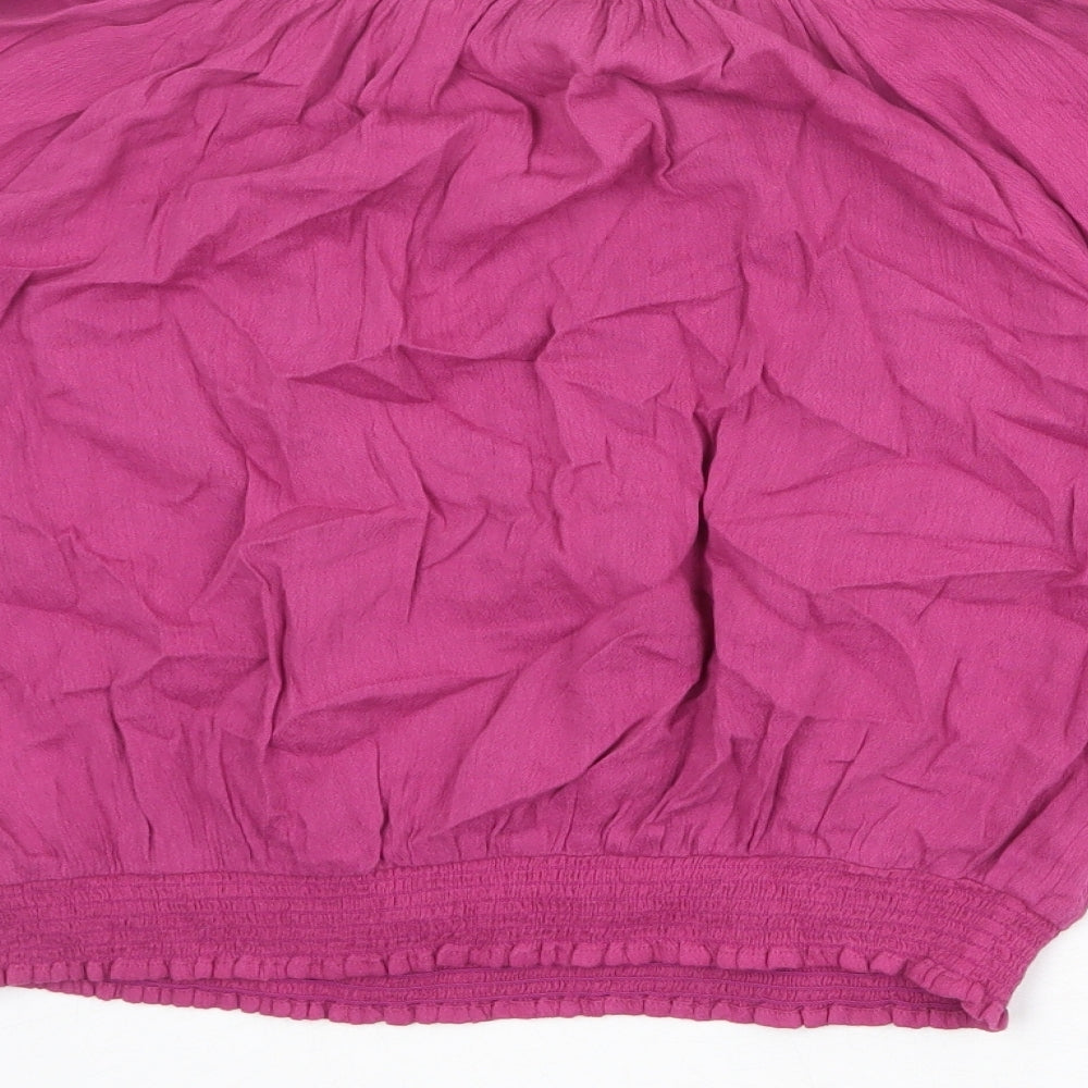 Hollister Womens Purple Geometric Cotton Basic Blouse Size S Boat Neck