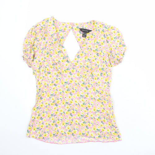 New Look Womens Multicoloured Floral Viscose Basic Blouse Size 8 V-Neck - Cut Out Back Detail