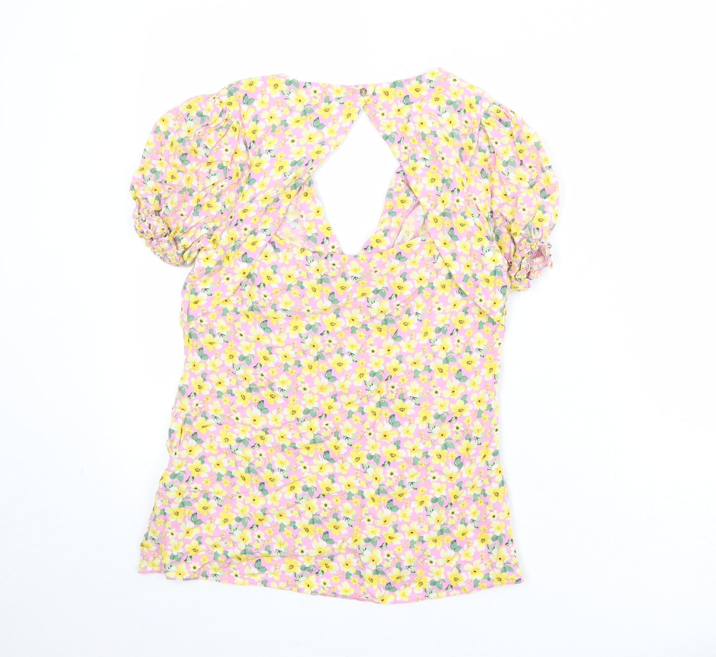 New Look Womens Multicoloured Floral Viscose Basic Blouse Size 8 V-Neck - Cut Out Back Detail
