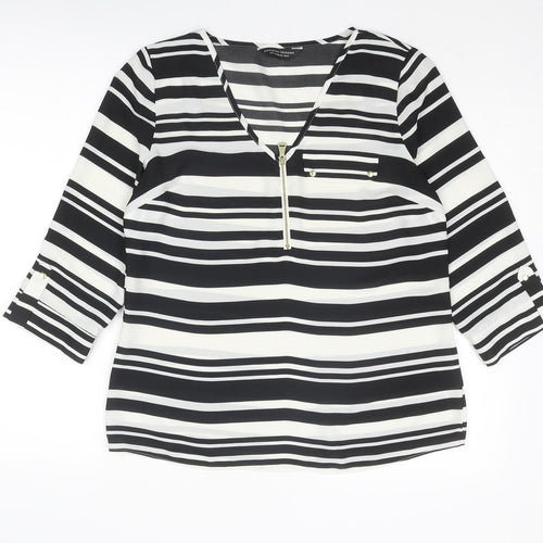 Dorothy Perkins Womens Black Striped Polyester Basic Blouse Size 12 V-Neck