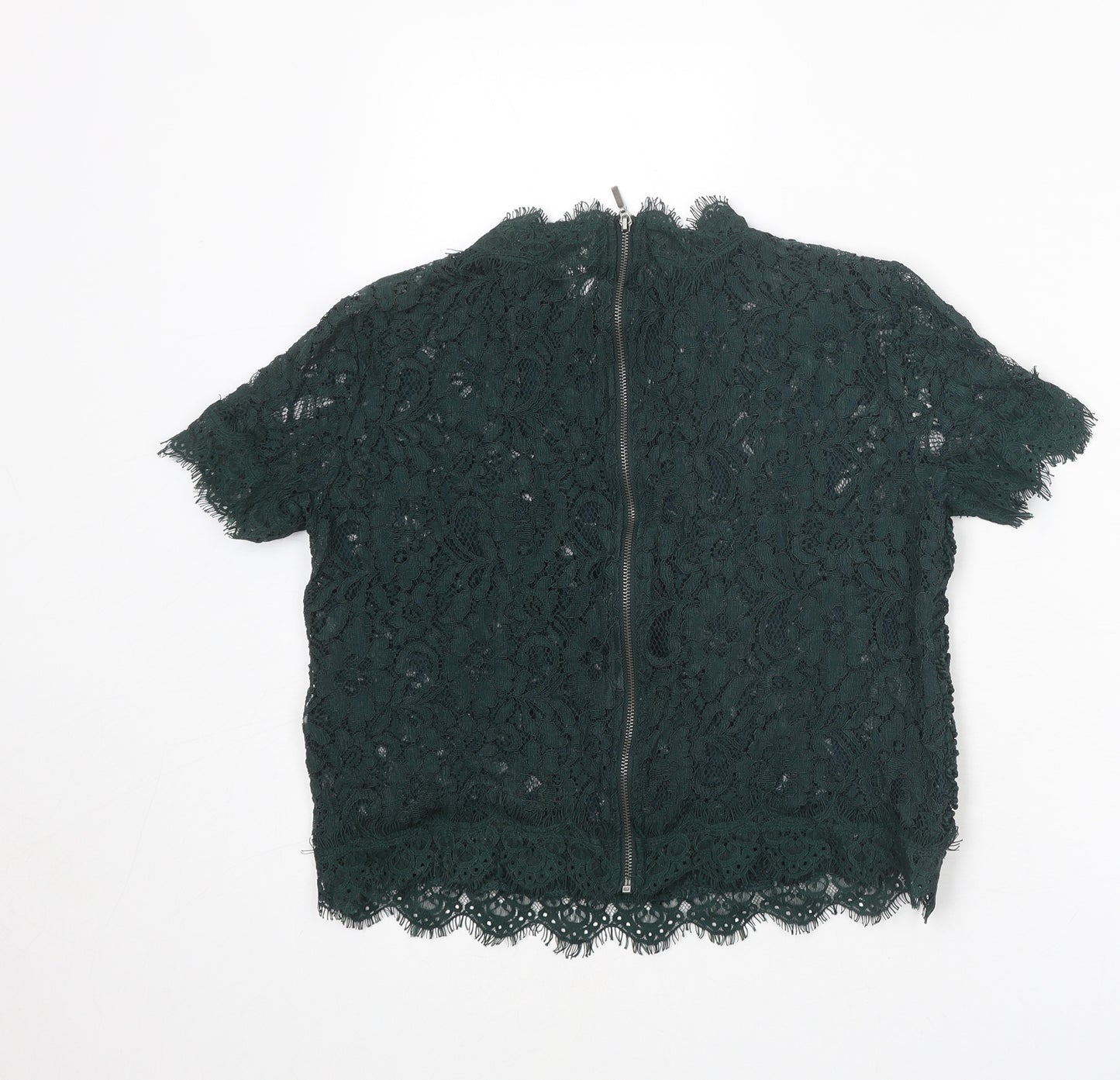 Zara Womens Green Polyester Basic Blouse Size M Round Neck