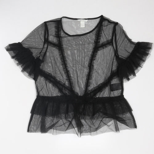 H&M Womens Black Polyester Basic Blouse Size S Boat Neck