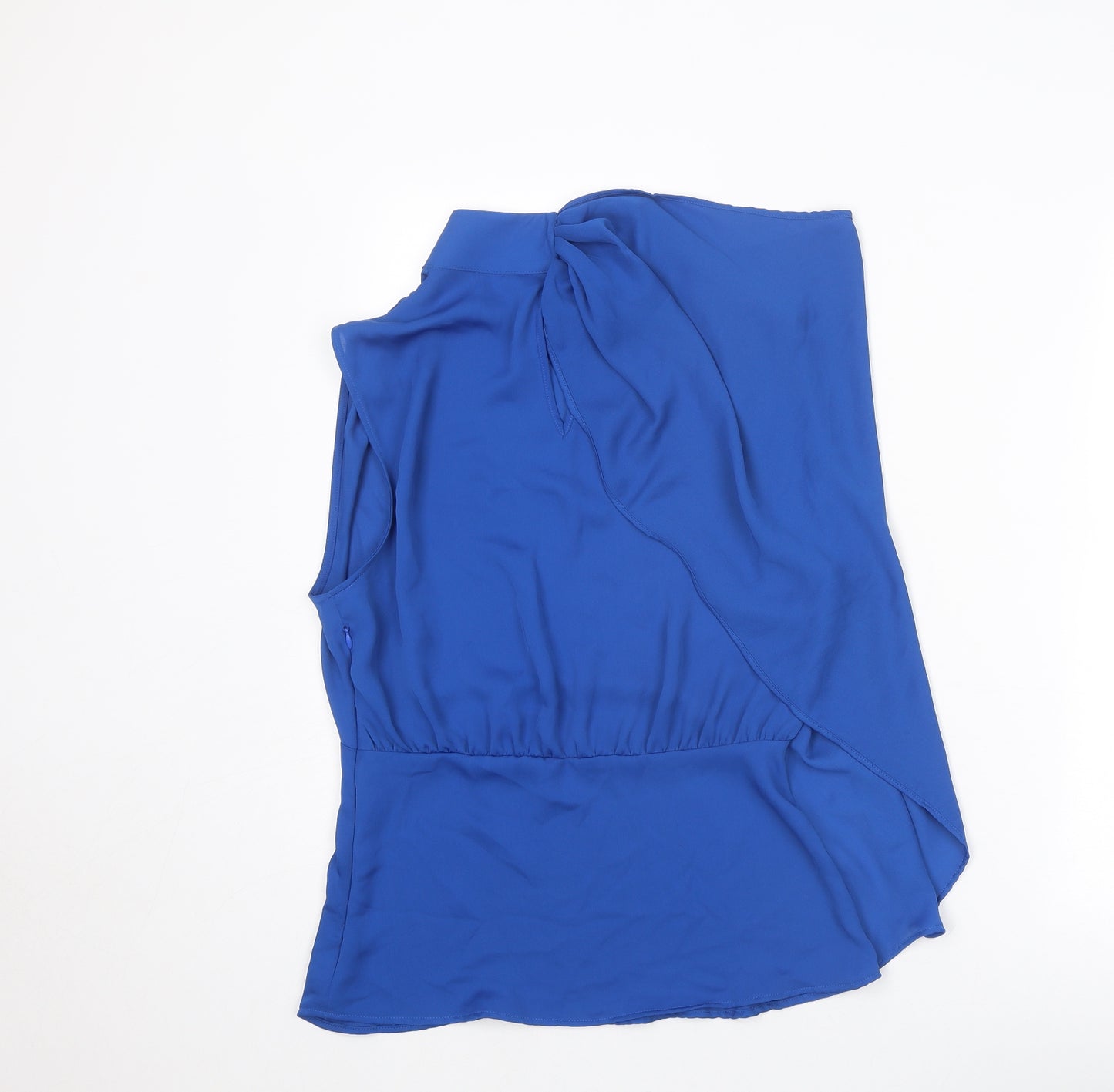 Zara Womens Blue Polyester Basic Blouse Size M Mock Neck - Draped Detail