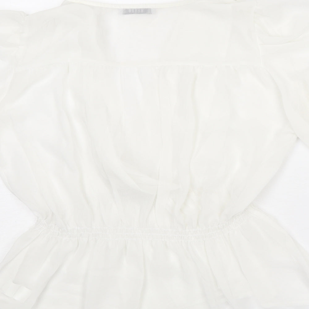 Reyon Womens White Polyester Basic Blouse Size L V-Neck - Peplum Wrap Style Front