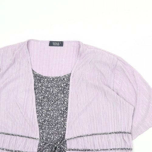 Soul Womens Purple Geometric Polyester Basic Blouse Size L Round Neck - Size L-XL, Twin Set