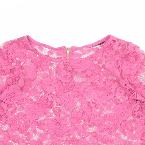 Warehouse Womens Pink Polyester Basic Blouse Size 12 Boat Neck