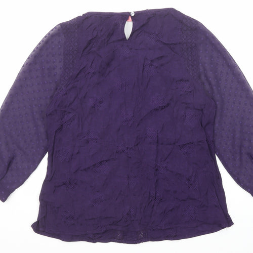 White Stuff Womens Purple Polka Dot Viscose Basic Blouse Size 12 Boat Neck - Textured