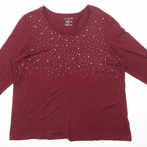 C&A Womens Red Viscose Basic T-Shirt Size XL Boat Neck - Embellished
