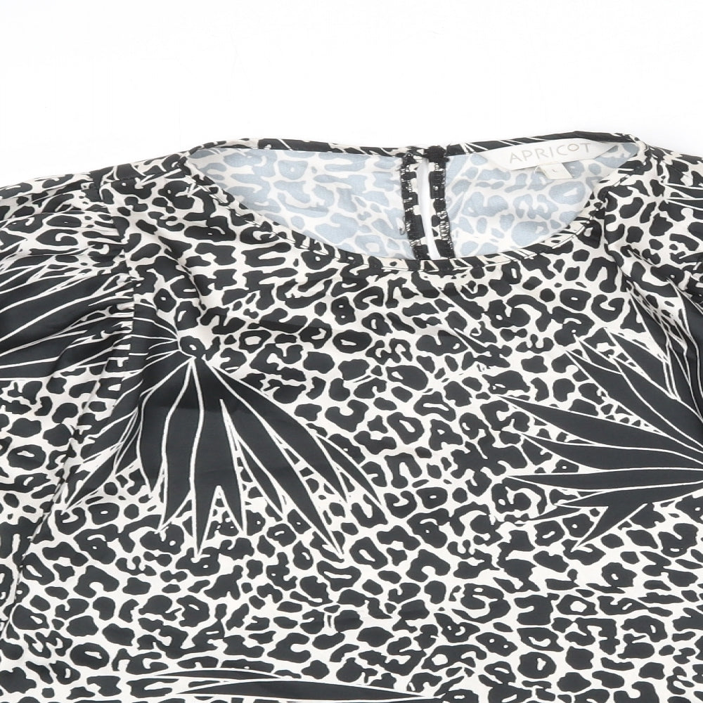 Apricot Womens Black Animal Print Polyester Basic Blouse Size L Round Neck - Leopard Print