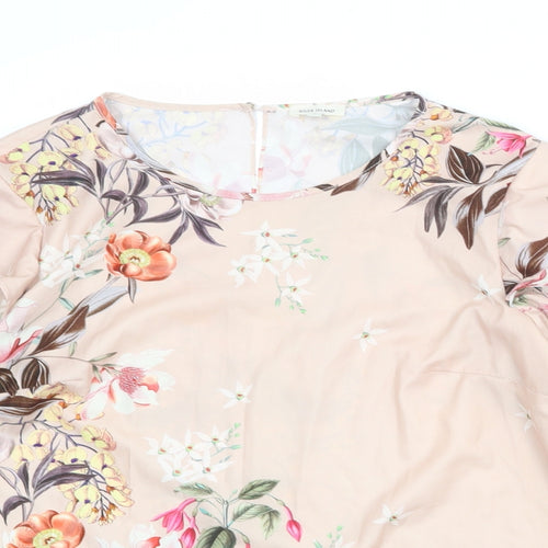 River Island Womens Pink Floral Polyester Basic Blouse Size 12 Boat Neck