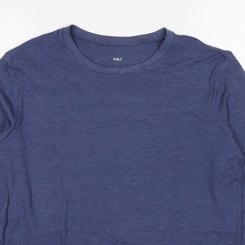 Marks and Spencer Womens Blue Acrylic Basic T-Shirt Size L Round Neck