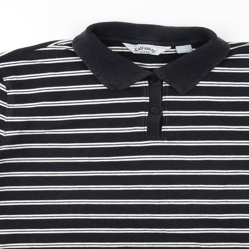Callaway Womens Black Striped Cotton Basic Polo Size L Collared