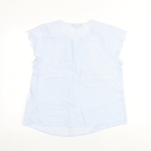 Principles Womens Blue Striped 100% Cotton Basic Blouse Size 12 Round Neck - Floral Detail