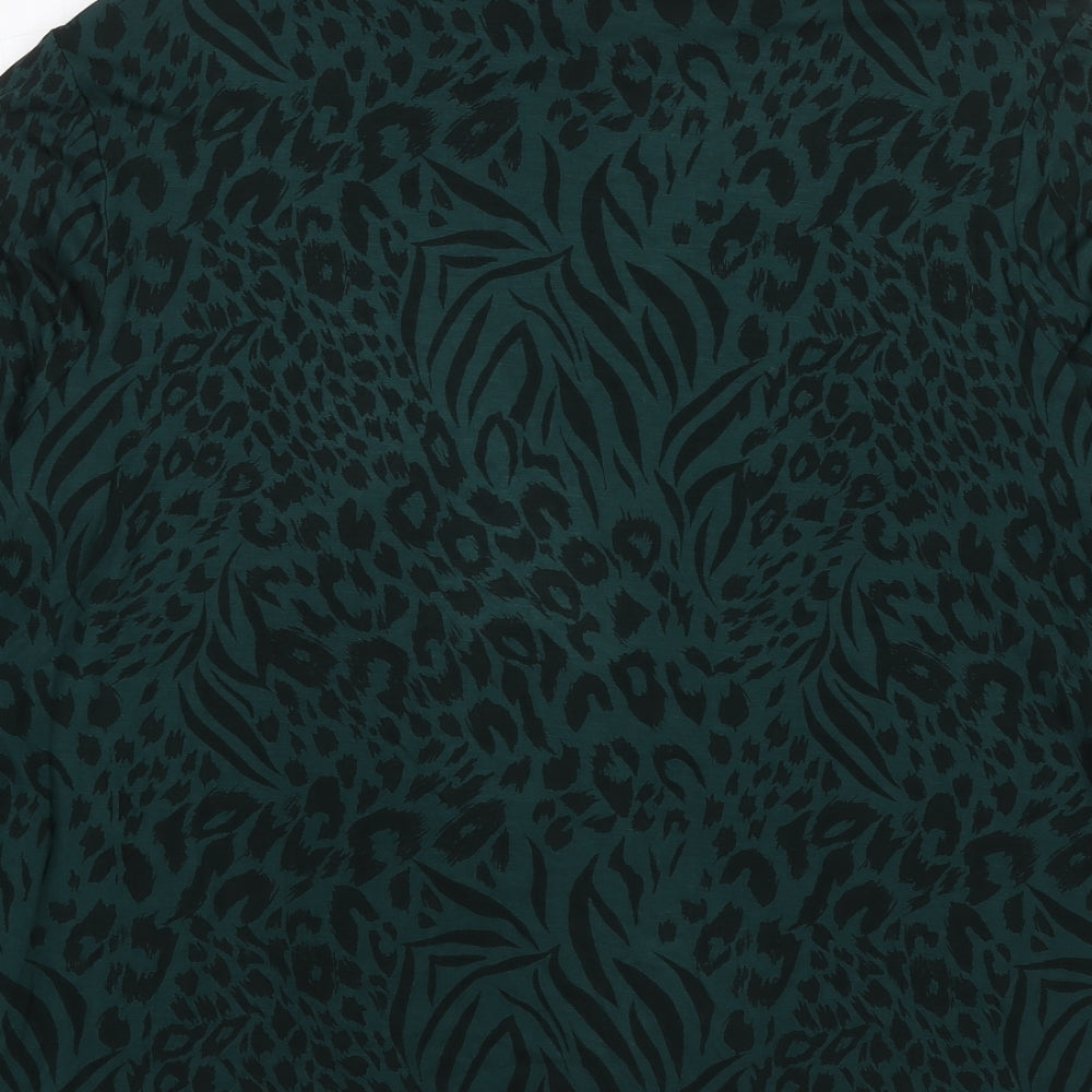 Monsoon Womens Green Animal Print Viscose Basic T-Shirt Size XL High Neck - Leopard Print