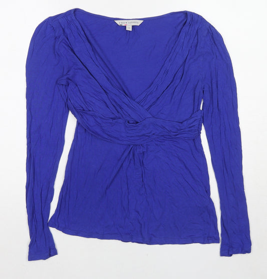 Crew Clothing Womens Blue Viscose Basic Blouse Size 12 V-Neck - Gathered Detail