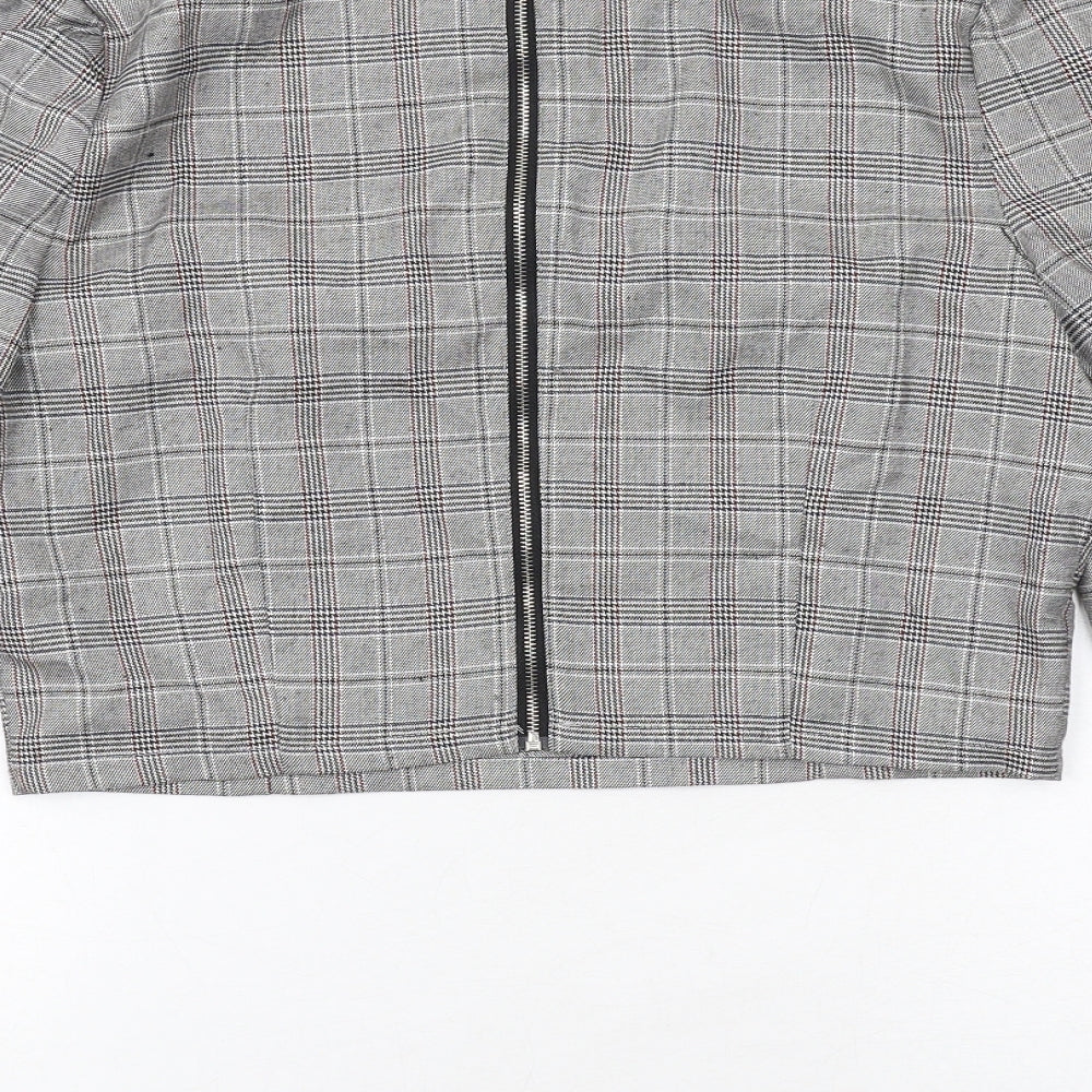 Missguided Womens Grey Plaid Polyester Cropped Blouse Size 12 Boat Neck