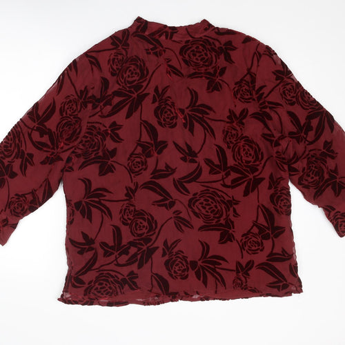 Fusion Womens Red Floral Silk Basic Blouse Size XL V-Neck