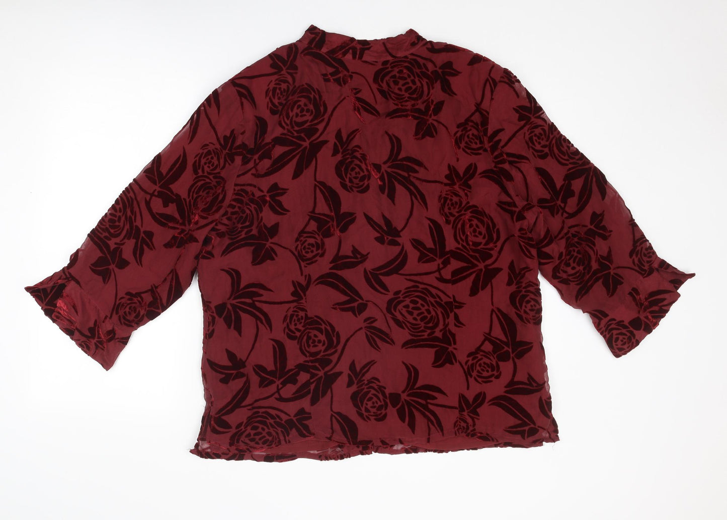 Fusion Womens Red Floral Silk Basic Blouse Size XL V-Neck