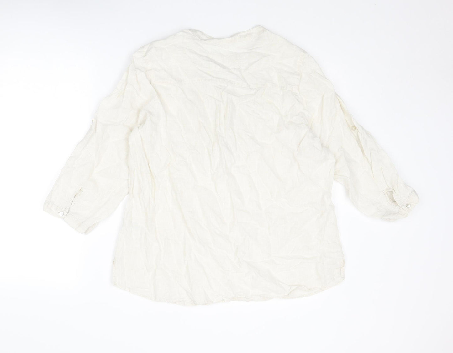 Marks and Spencer Womens Ivory Linen Basic Blouse Size 18 V-Neck