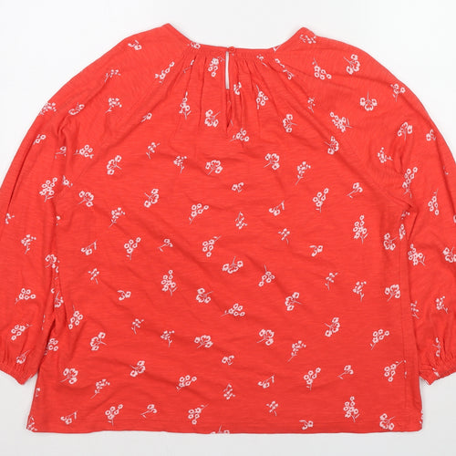 Marks and Spencer Womens Red Floral Cotton Basic Blouse Size 20 Round Neck