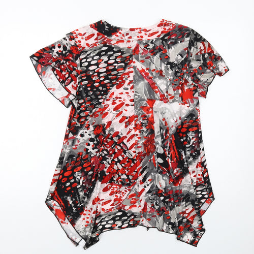 Saloos Womens Red Geometric Polyester Basic Blouse Size M V-Neck - Asymmetric