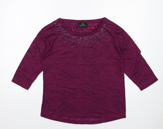 NEXT Womens Purple Polyester Basic Blouse Size 12 Round Neck