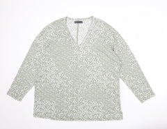 Marks and Spencer Womens Green Geometric Linen Basic Blouse Size 14 V-Neck