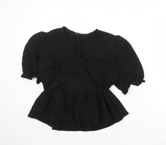 New Look Womens Black Polyester Basic Blouse Size 12 V-Neck