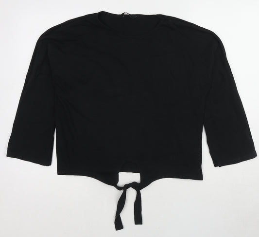 Very Womens Black Cotton Cropped Blouse Size 10 Round Neck