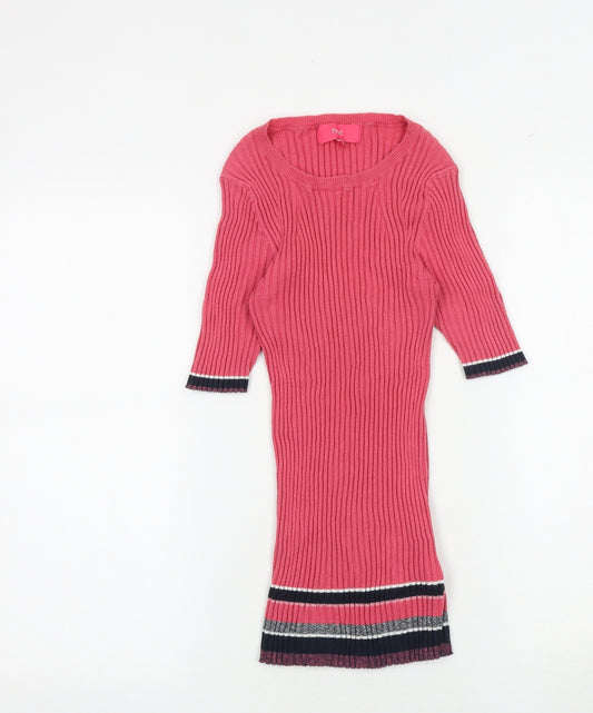 NEXT Womens Pink Striped Cotton Basic Blouse Size 10 Round Neck