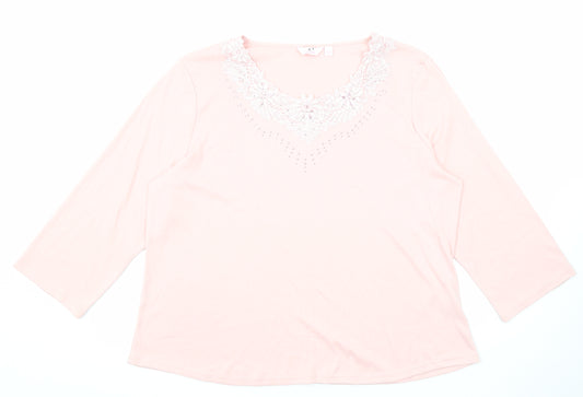 Julipa Womens Pink Polyester Basic Blouse Size 24 Round Neck - Crochet Detail