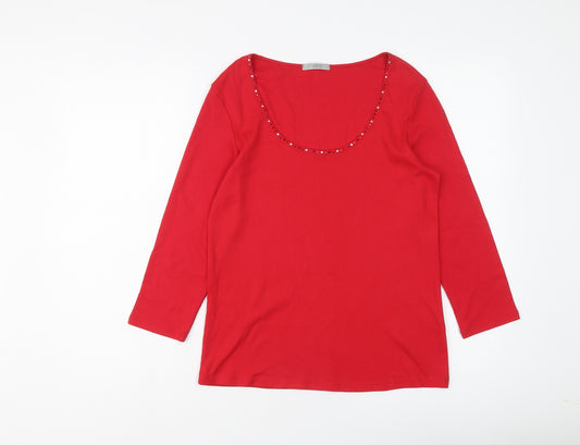 Marks and Spencer Womens Red Cotton Basic Blouse Size 14 Round Neck