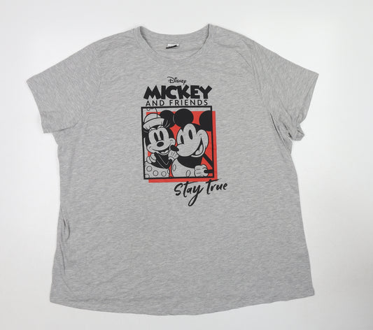 Disney Womens Grey Polyester Basic T-Shirt Size 24 Round Neck - Mickey and Friends