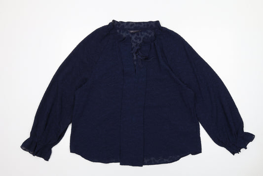 Marks and Spencer Womens Blue Geometric Polyester Basic Blouse Size 16 V-Neck