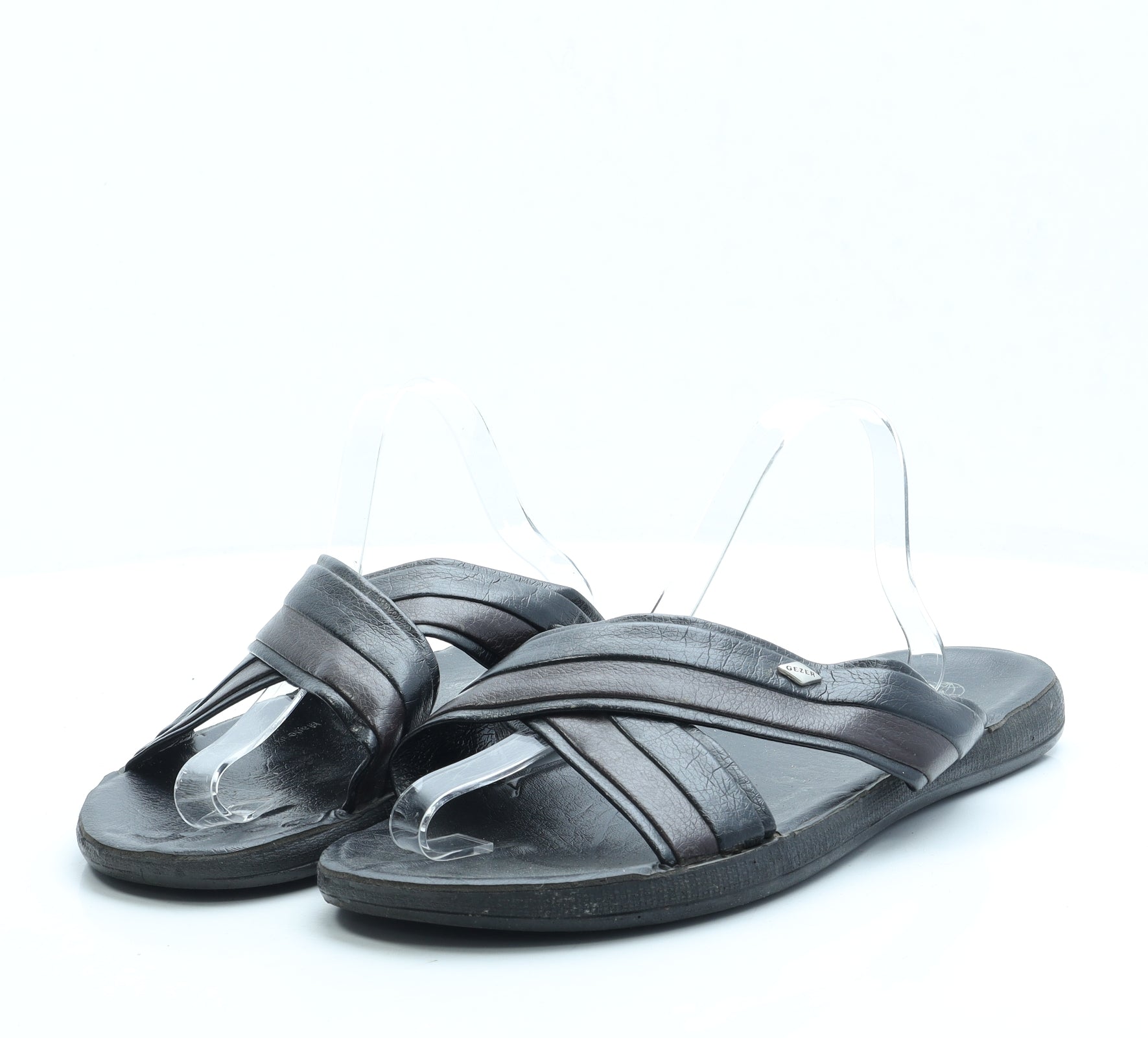 Gezer Mens Black Leather Slip On Sandal UK 11 45 Preworn Ltd