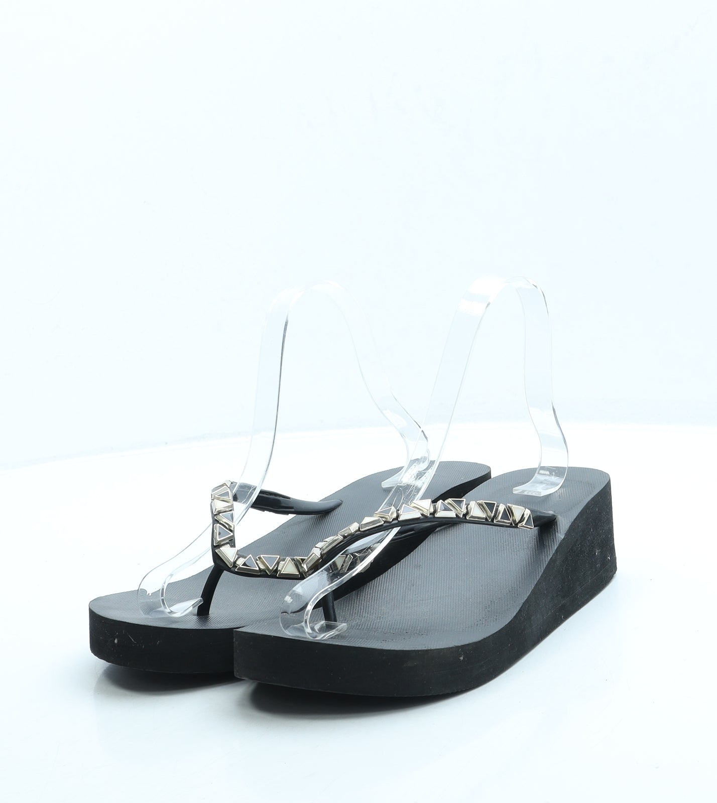 TU Womens Black Rubber Thong Sandal UK 6 - Medium size – Preworn Ltd
