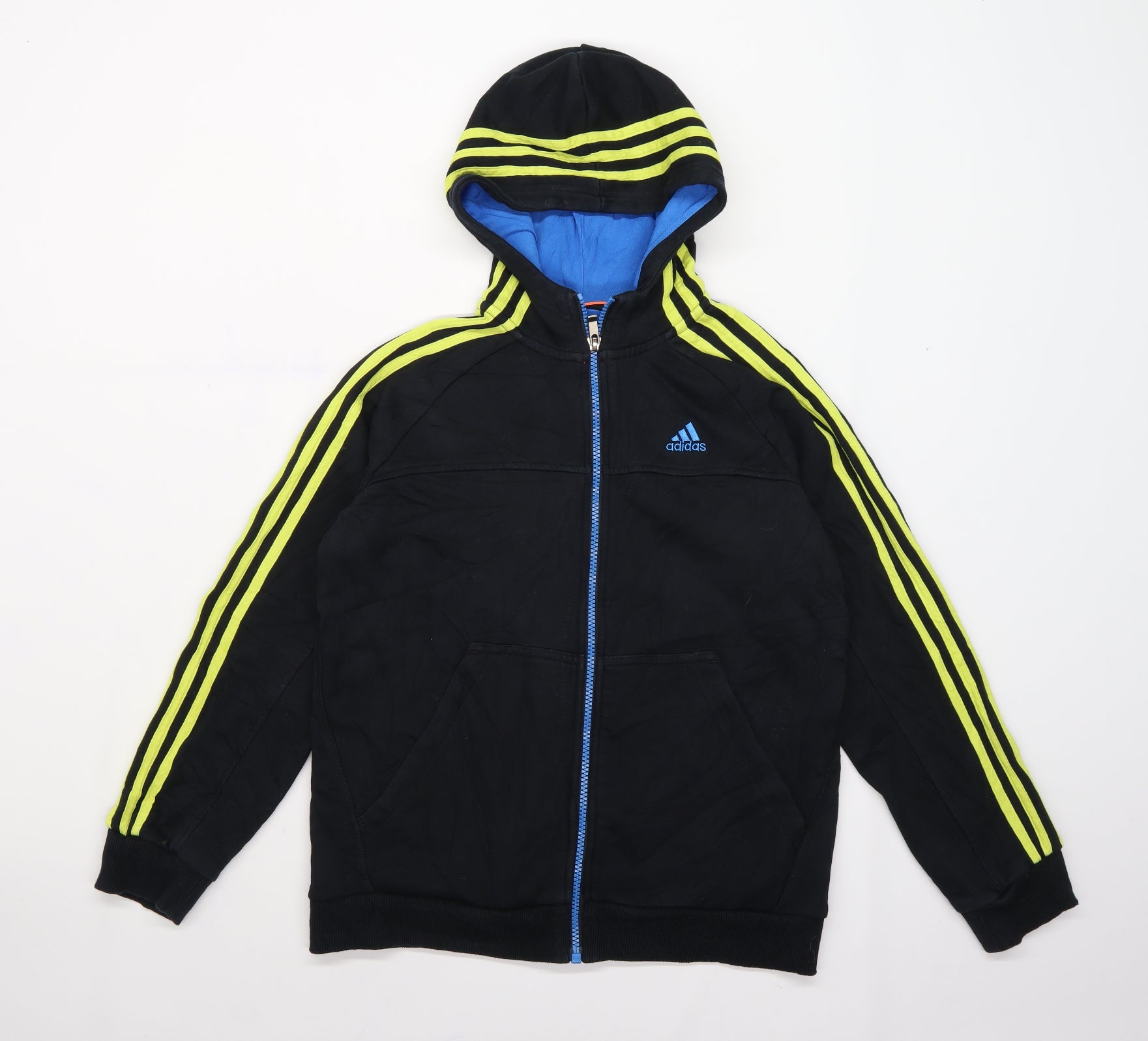 Black adidas jacket shop with yellow stripes