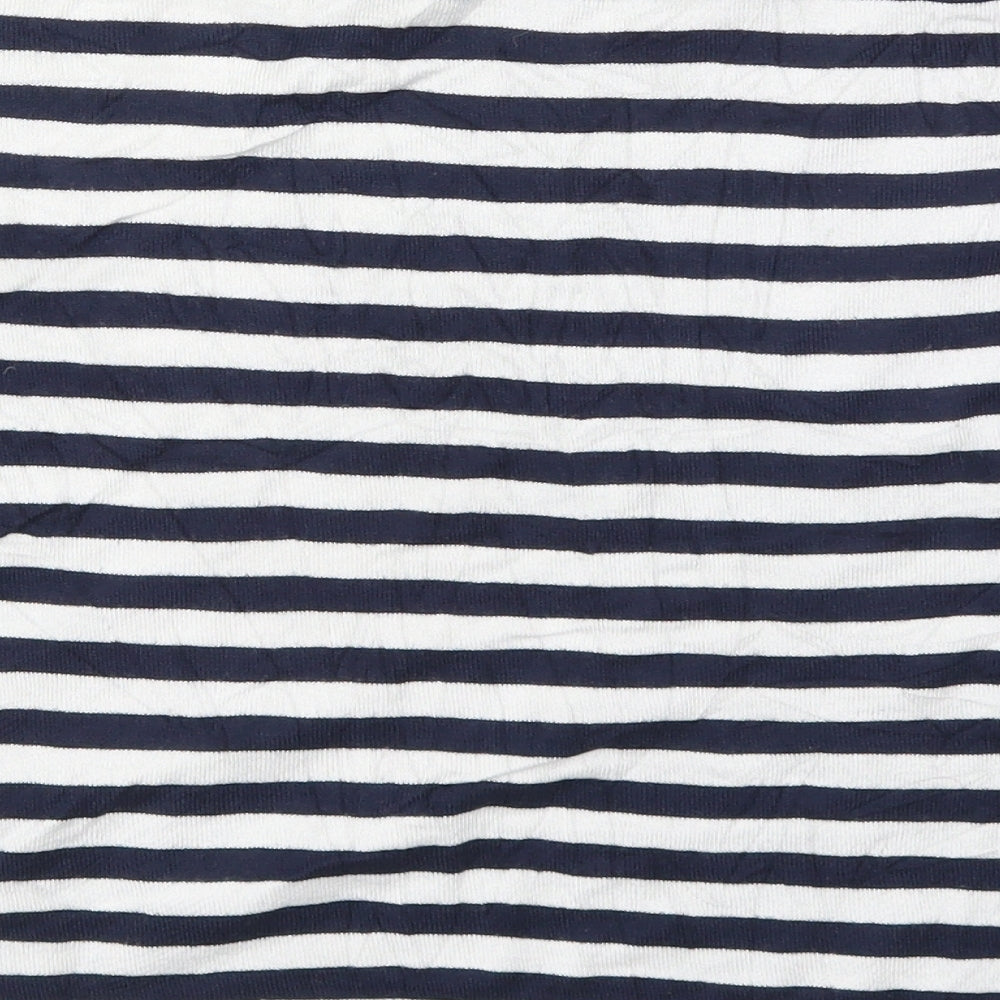 Marks and Spencer Womens Blue Striped Viscose Basic T-Shirt Size 14 Crew Neck