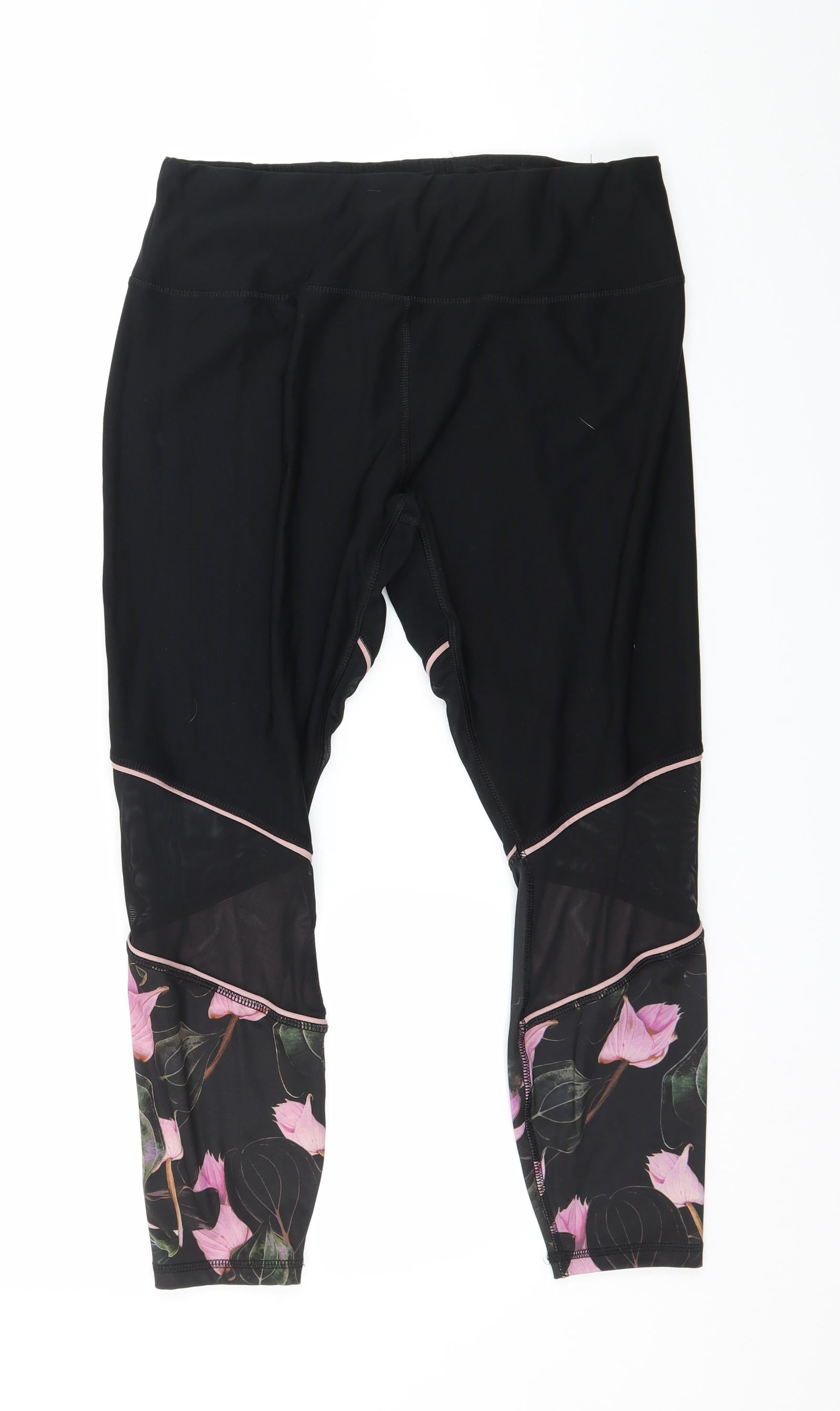 RBX Womens Black Floral Jersey Capri Leggings Size XL L23 in