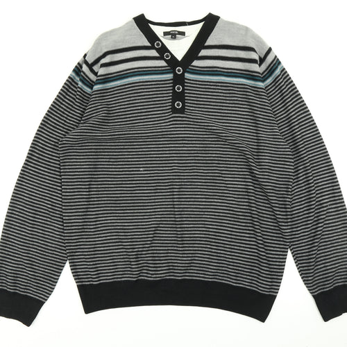 George Mens Black Striped Knit Pullover Jumper Size XL