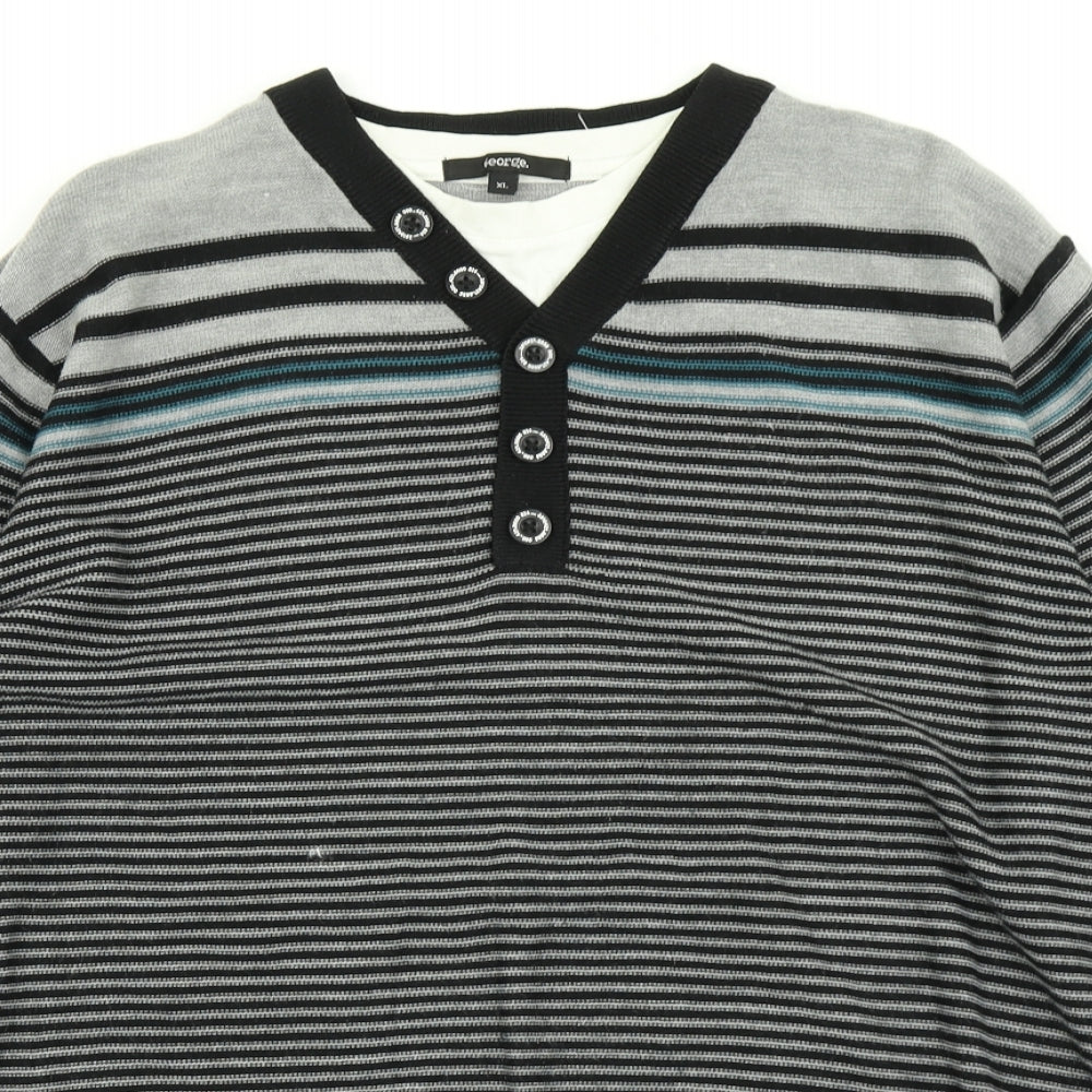 George Mens Black Striped Knit Pullover Jumper Size XL
